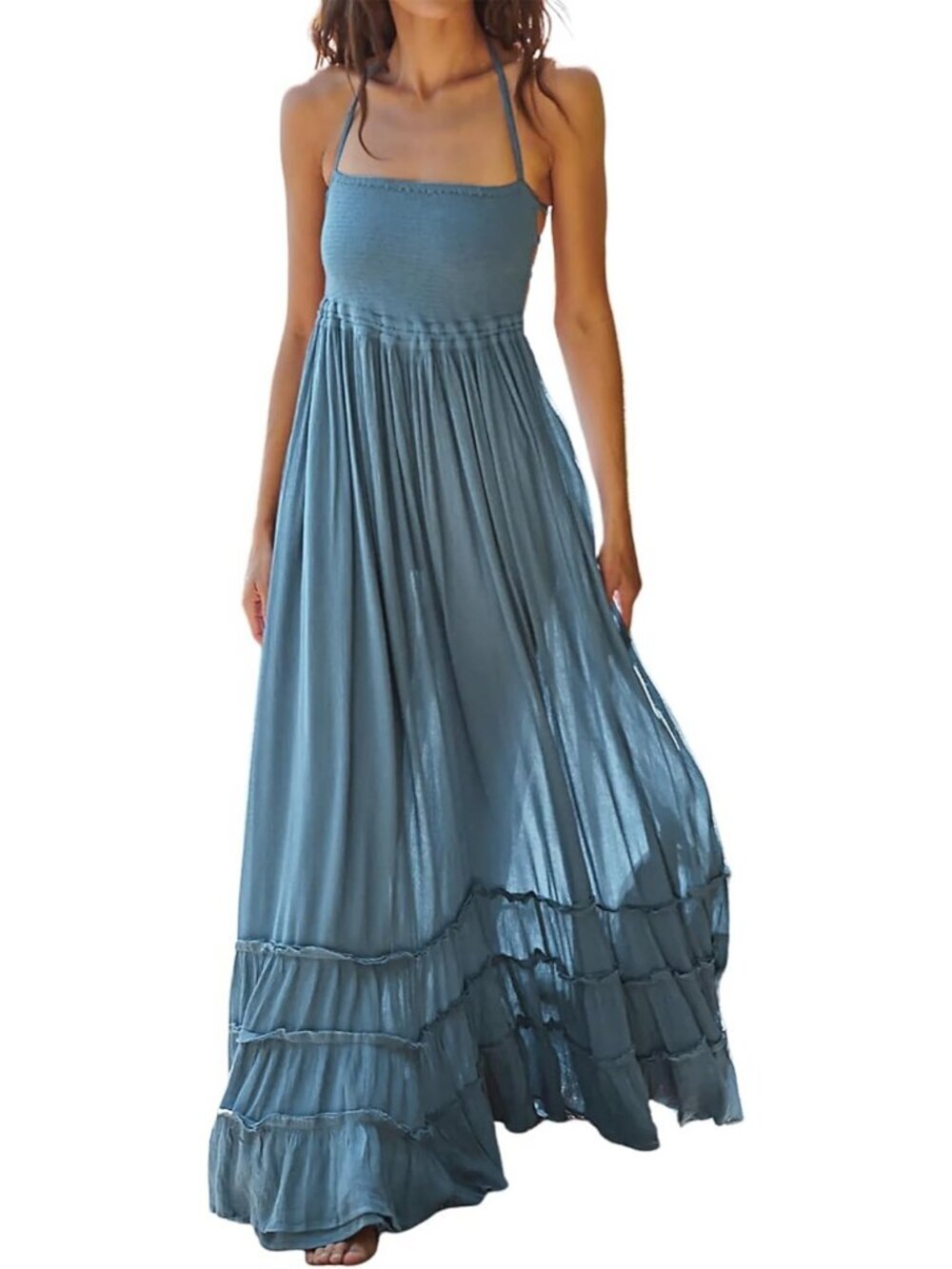 Women's Haze Blue Summer Boho Sexy Backless Long Comfortable Stylish Maxi Dress